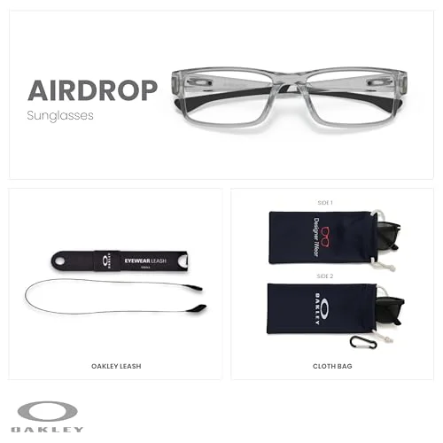Oakley Airdrop OX8046 804603 53MM Grey Shadow Rectangular Eyeglasses for Men + Bundle Accessory Leash Kit, Microfiber Pouch 2